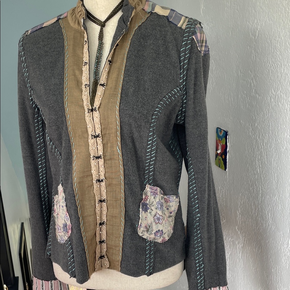 Free People Vintage Victorian Reversible Boho Cotton hi Patch Jacket Rare Large - Picture 6 of 16